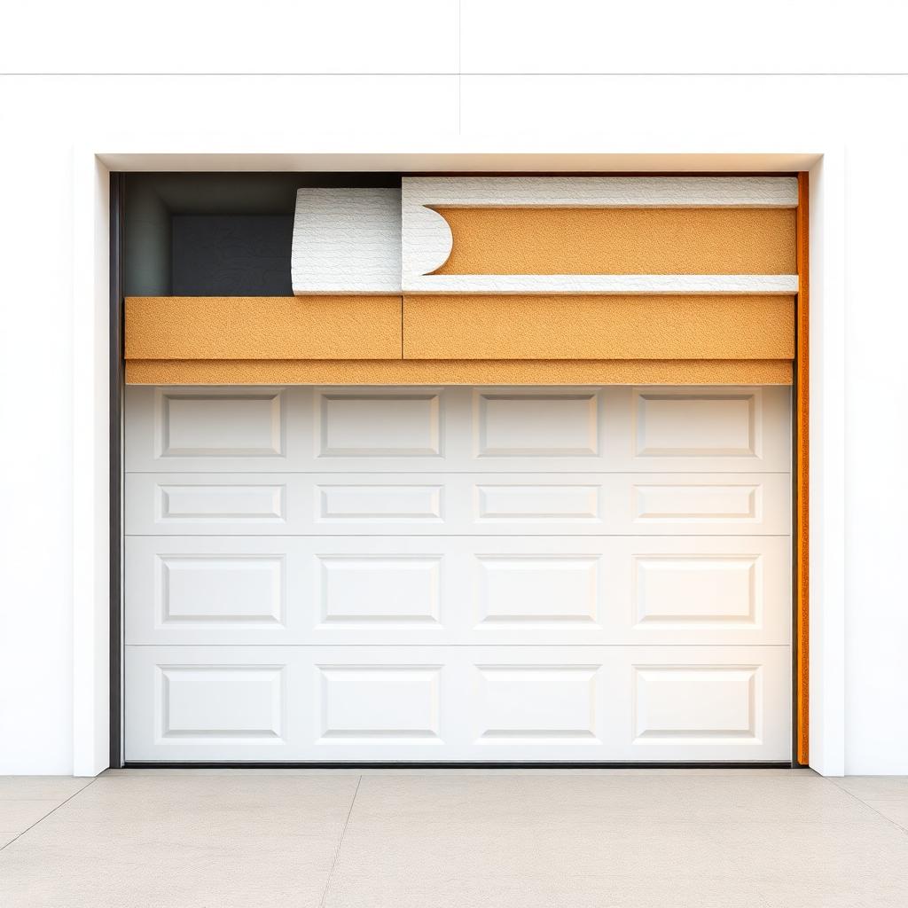 Cross-section view of insulated garage door panel showing polyurethane foam insulation layers